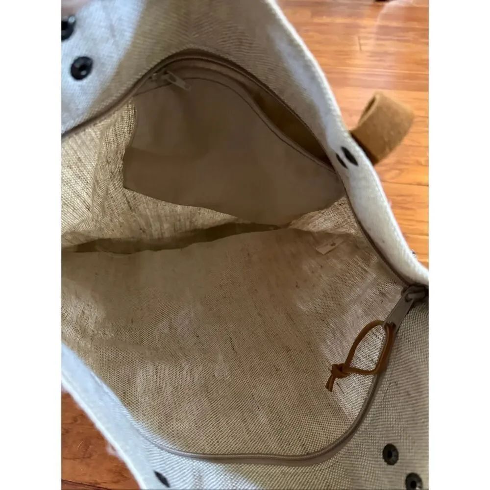 LIVTHAI Canvas Leather Foldover Tote Crossbody Beige - Picture 12 of 14